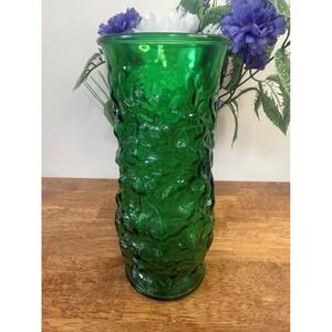 Vintage E O Brody Emerald Green Textured‎ Glass Vase Retro Decor